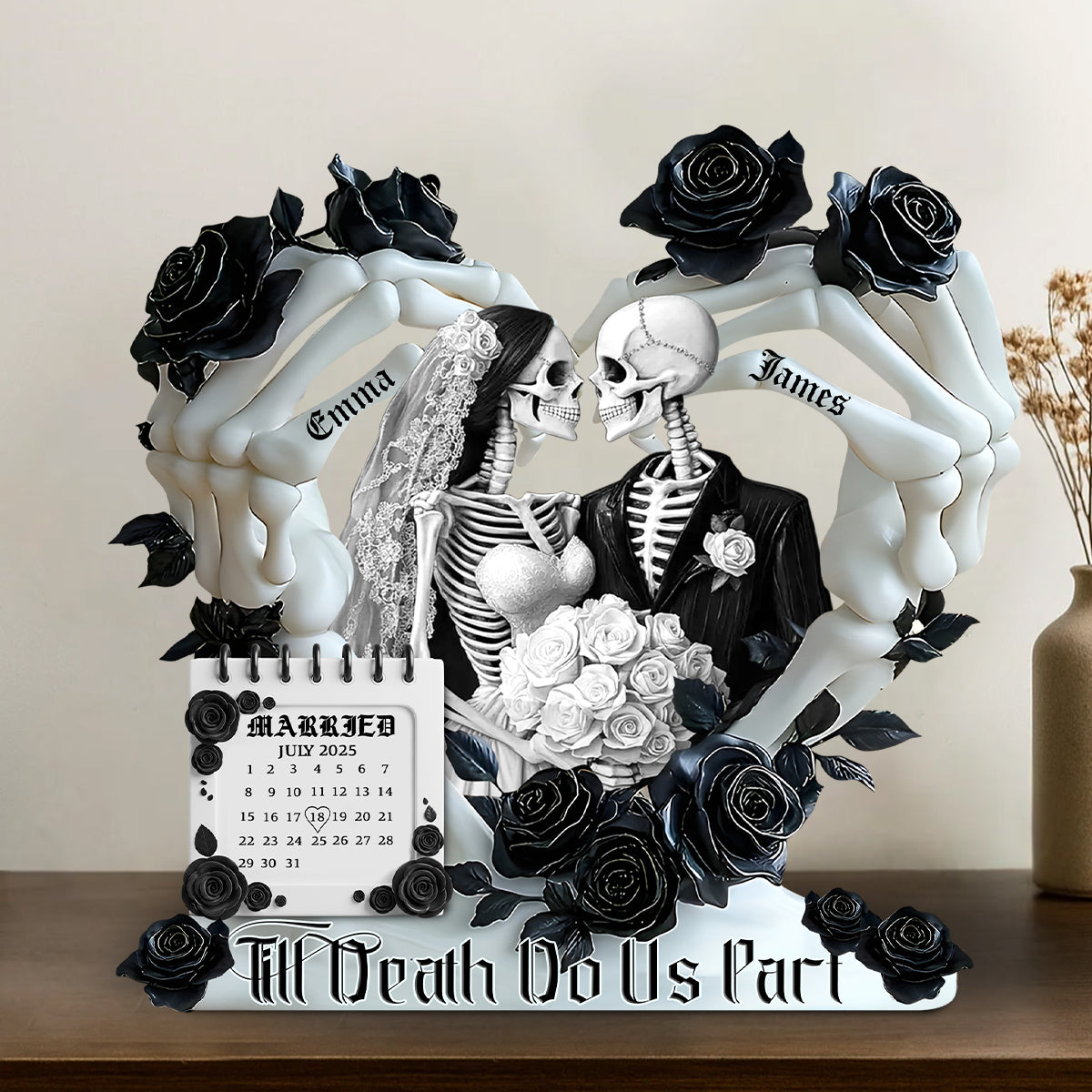Bis dass der Tod uns scheidet – Personalisierte Acrylplakette in individueller Form für Paare