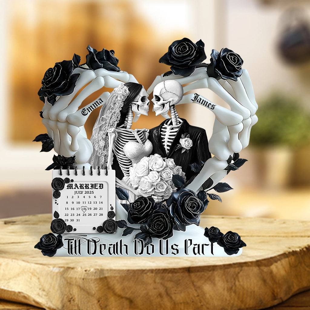 Bis dass der Tod uns scheidet – Personalisierte Acrylplakette in individueller Form für Paare