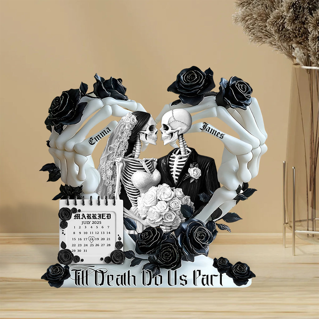 Bis dass der Tod uns scheidet – Personalisierte Acrylplakette in individueller Form für Paare