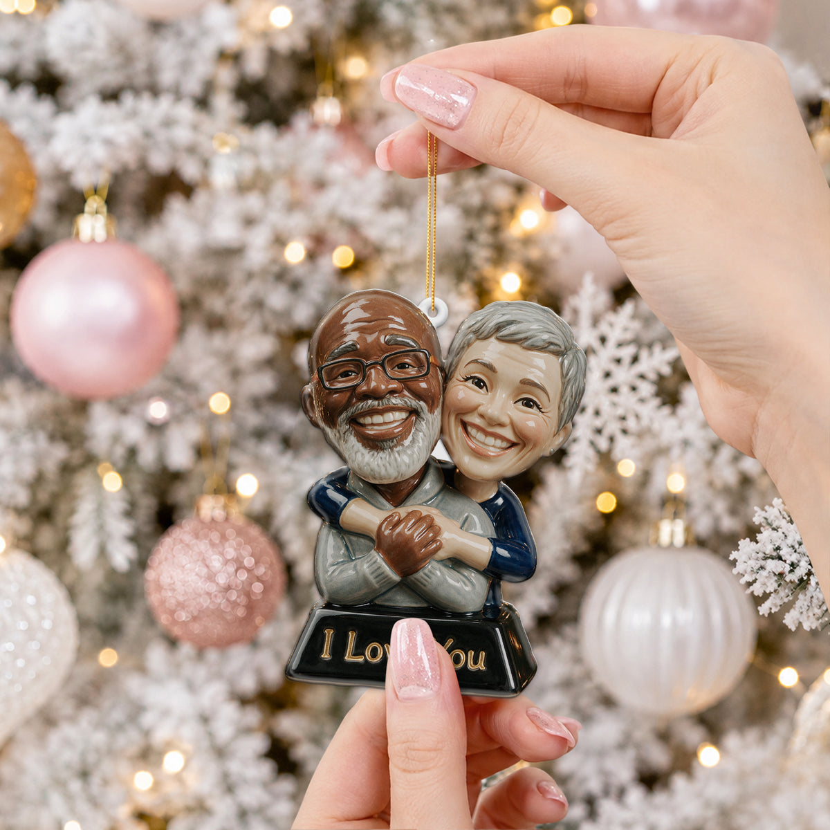 Funny Gift Cartoonish Exaggerated Mascot Caricature Style - Personalized Couple Custom Shape Ceramic Ornament