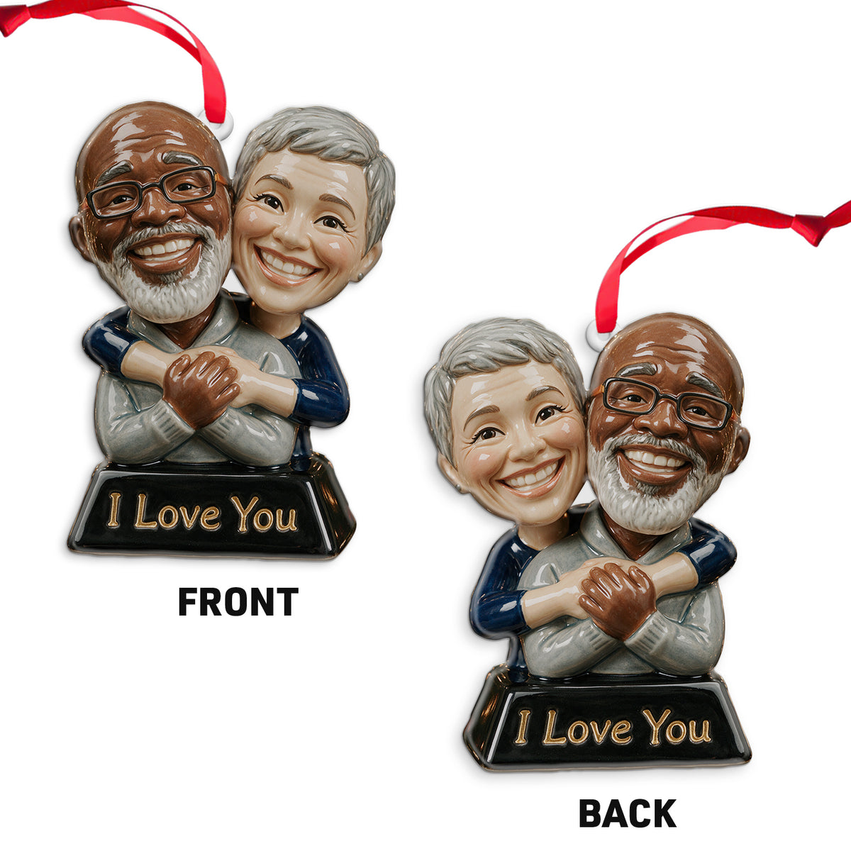 Funny Gift Cartoonish Exaggerated Mascot Caricature Style - Personalized Couple Custom Shape Ceramic Ornament