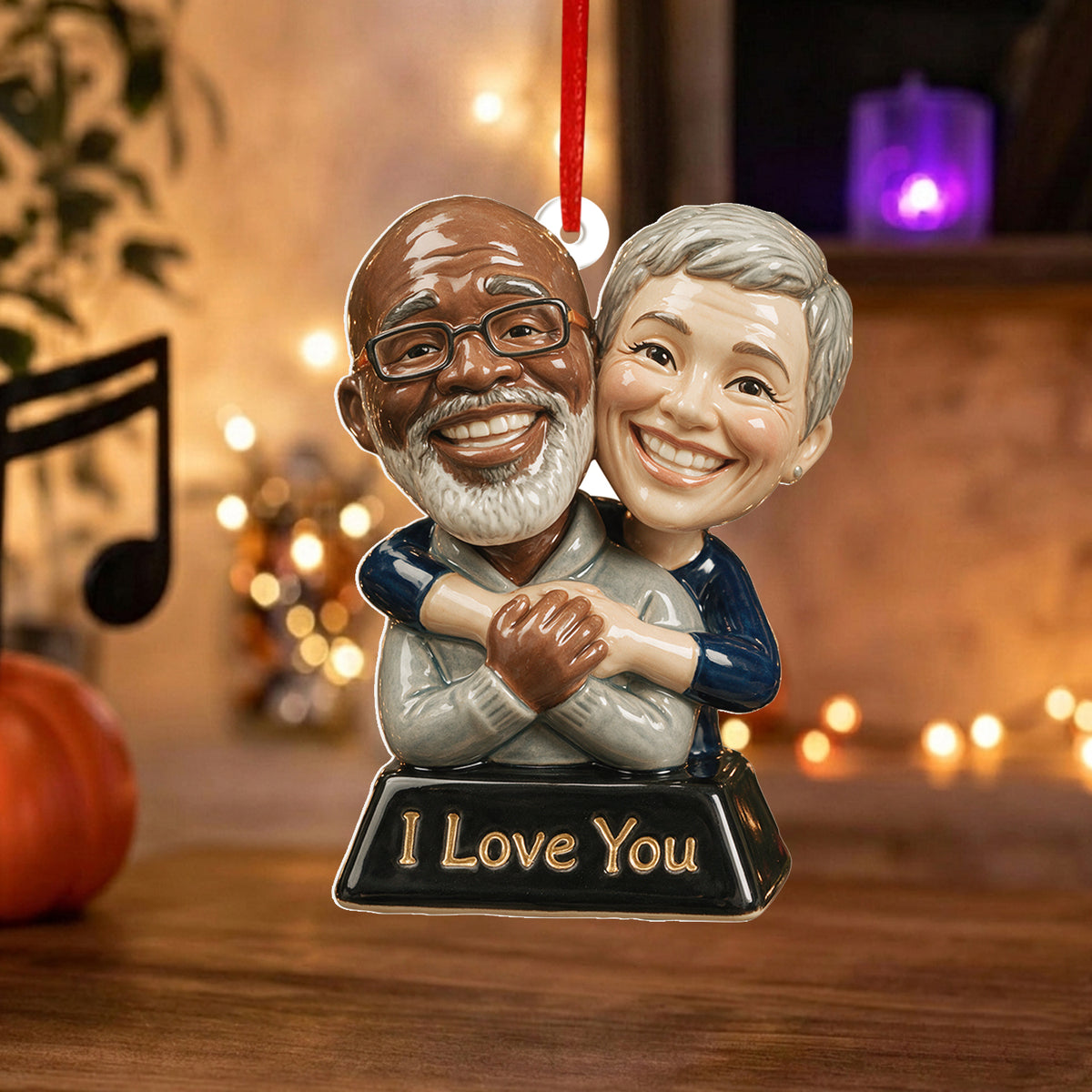 Funny Gift Cartoonish Exaggerated Mascot Caricature Style - Personalized Couple Custom Shape Ceramic Ornament
