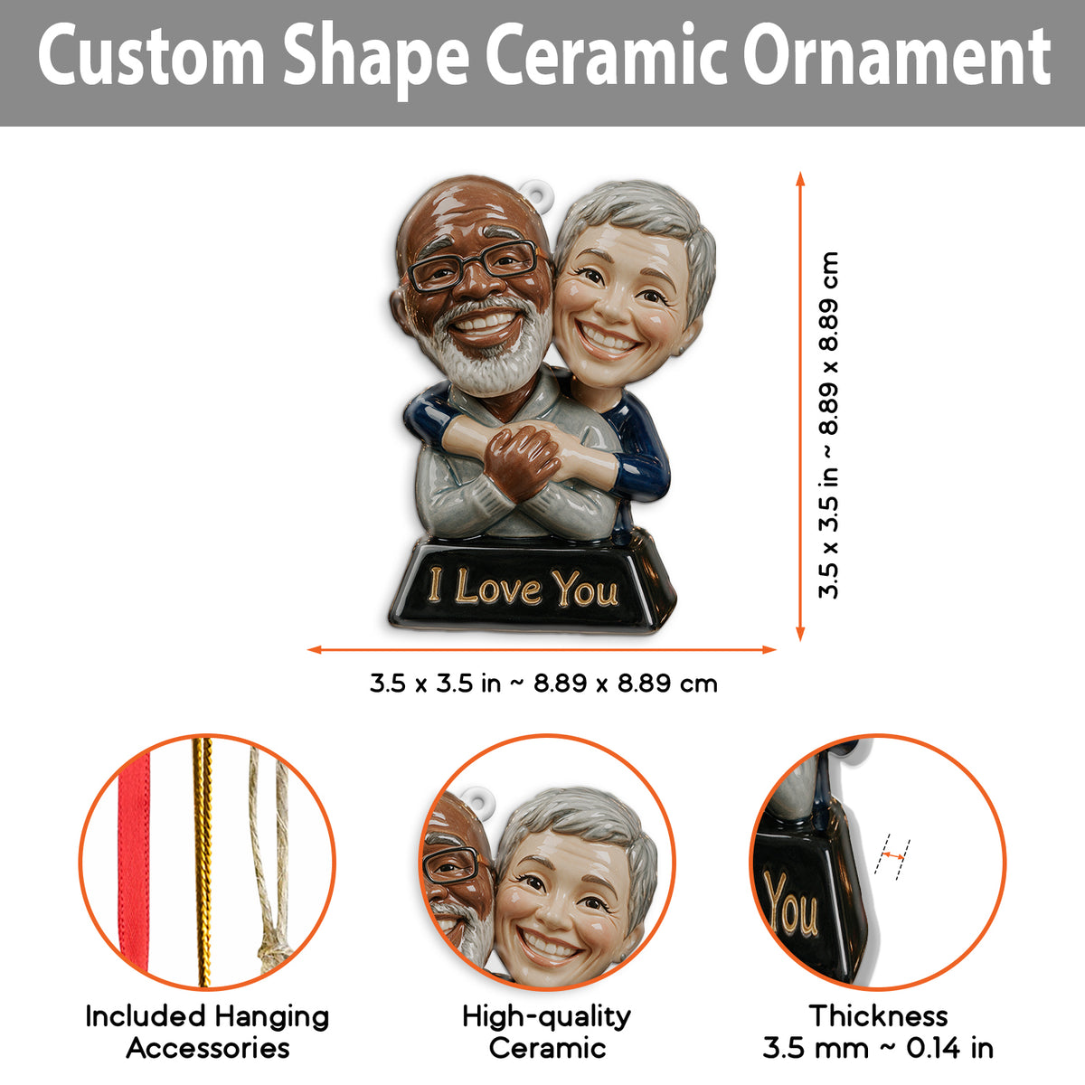 Funny Gift Cartoonish Exaggerated Mascot Caricature Style - Personalized Couple Custom Shape Ceramic Ornament