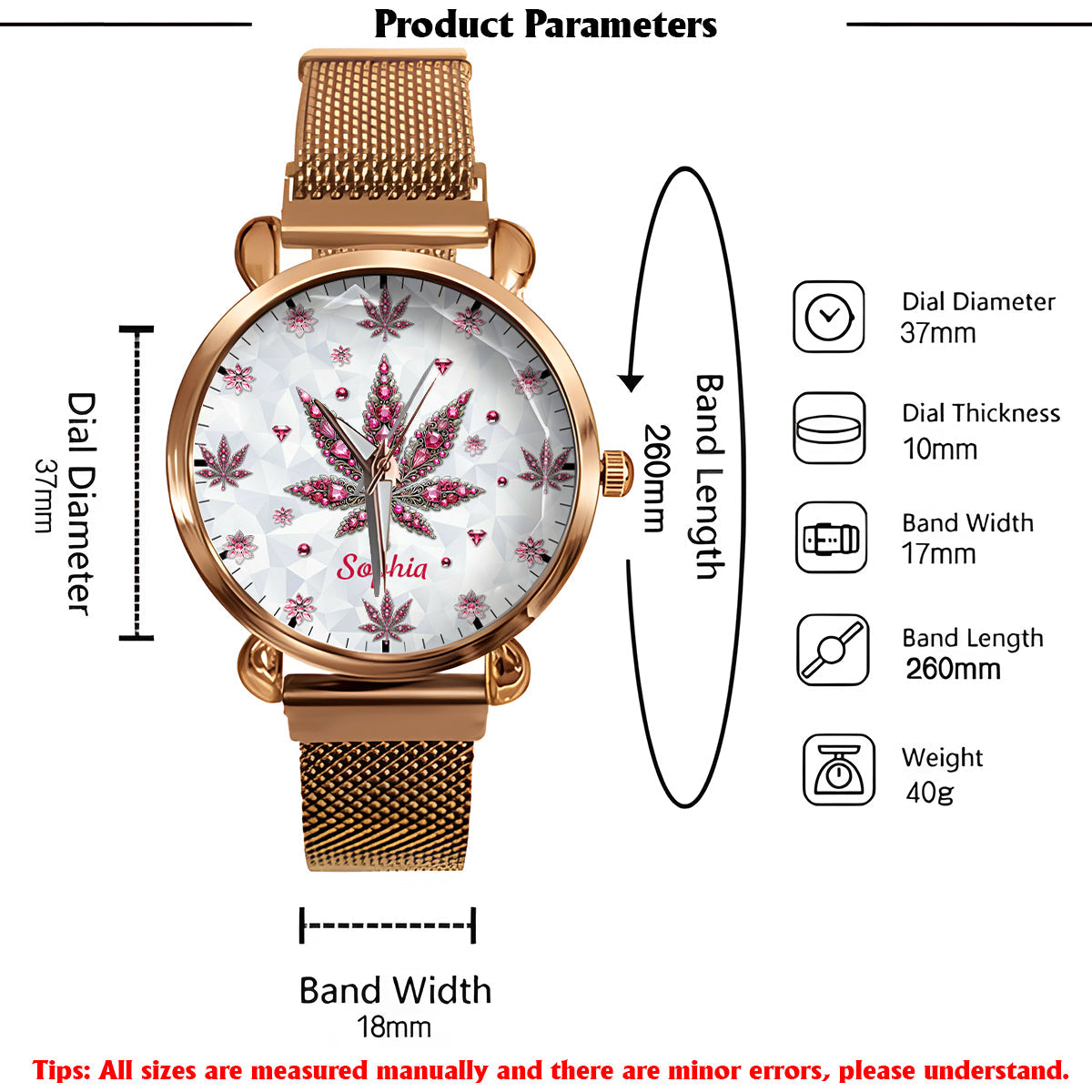 Atemberaubendes Blatt - Personalisierte Damen-Handuhr mit Cannabis-Motiv