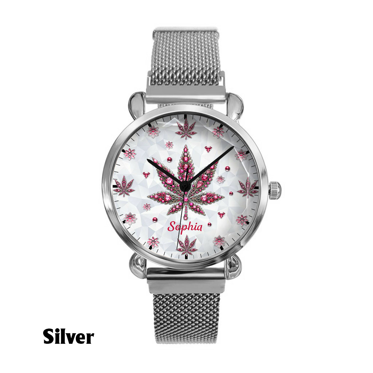 Atemberaubendes Blatt - Personalisierte Damen-Handuhr mit Cannabis-Motiv