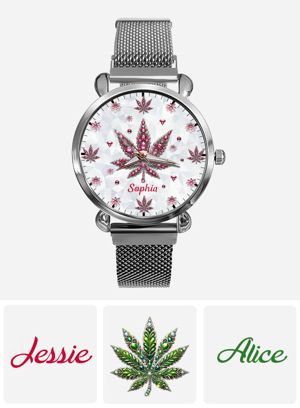Atemberaubendes Blatt - Personalisierte Damen-Handuhr mit Cannabis-Motiv