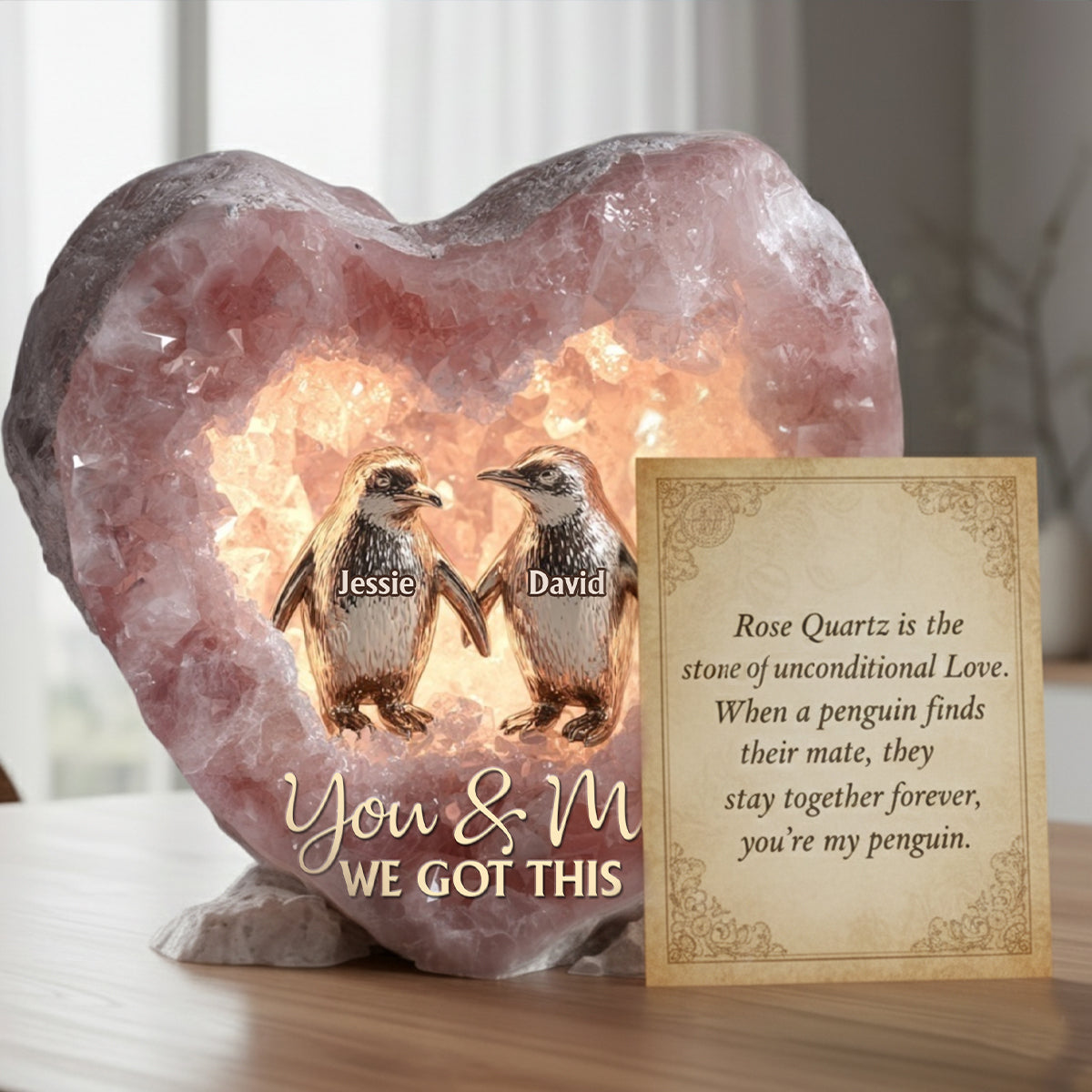 Rosenquarz-Stil – Jubiläumsgeschenk, Valentinstagsgeschenk, Geschenk der bedingungslosen Liebe – personalisierte Acrylplakette in individueller Form für Paare