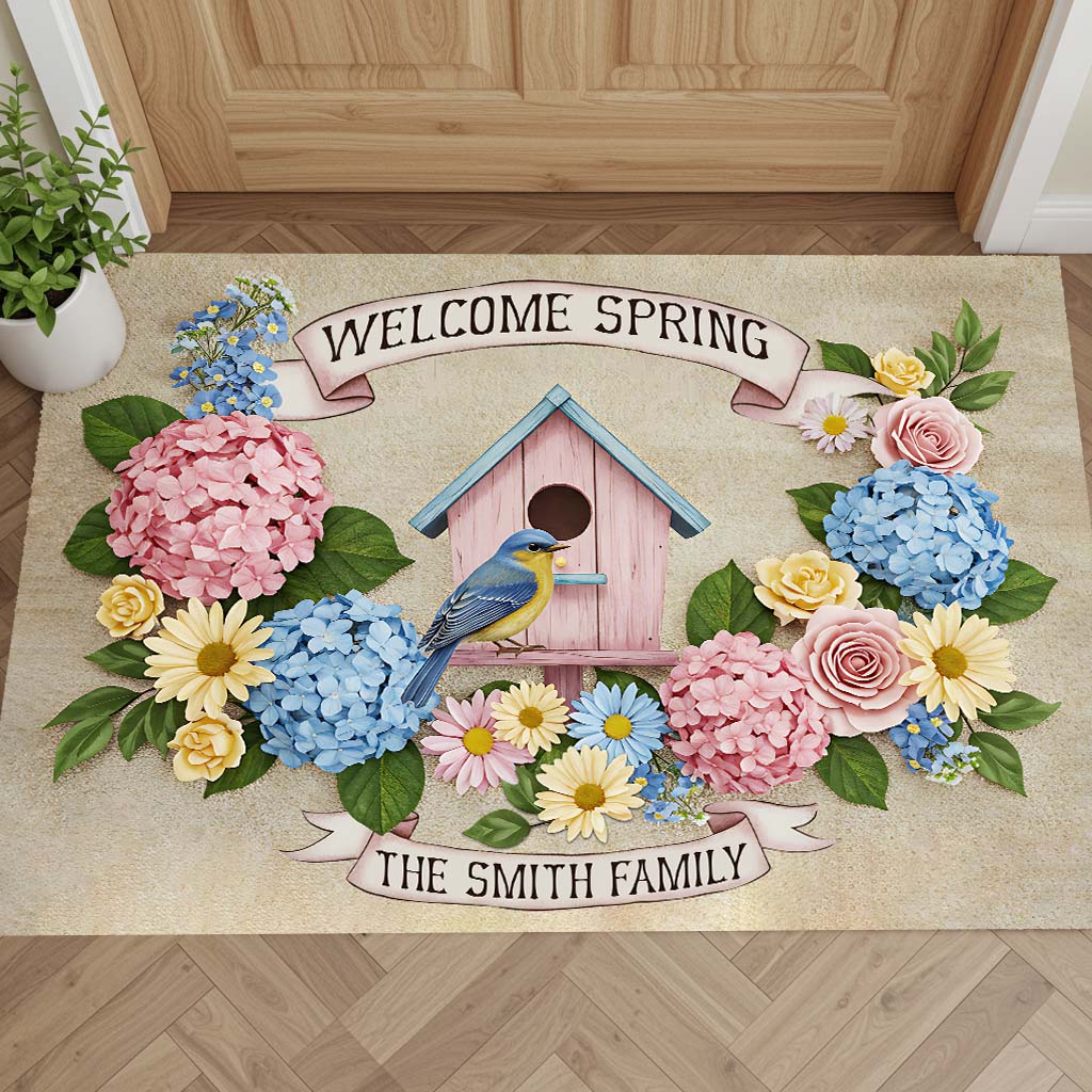 Willkommen Frühling – Personalisierte Familien-Fußmatte