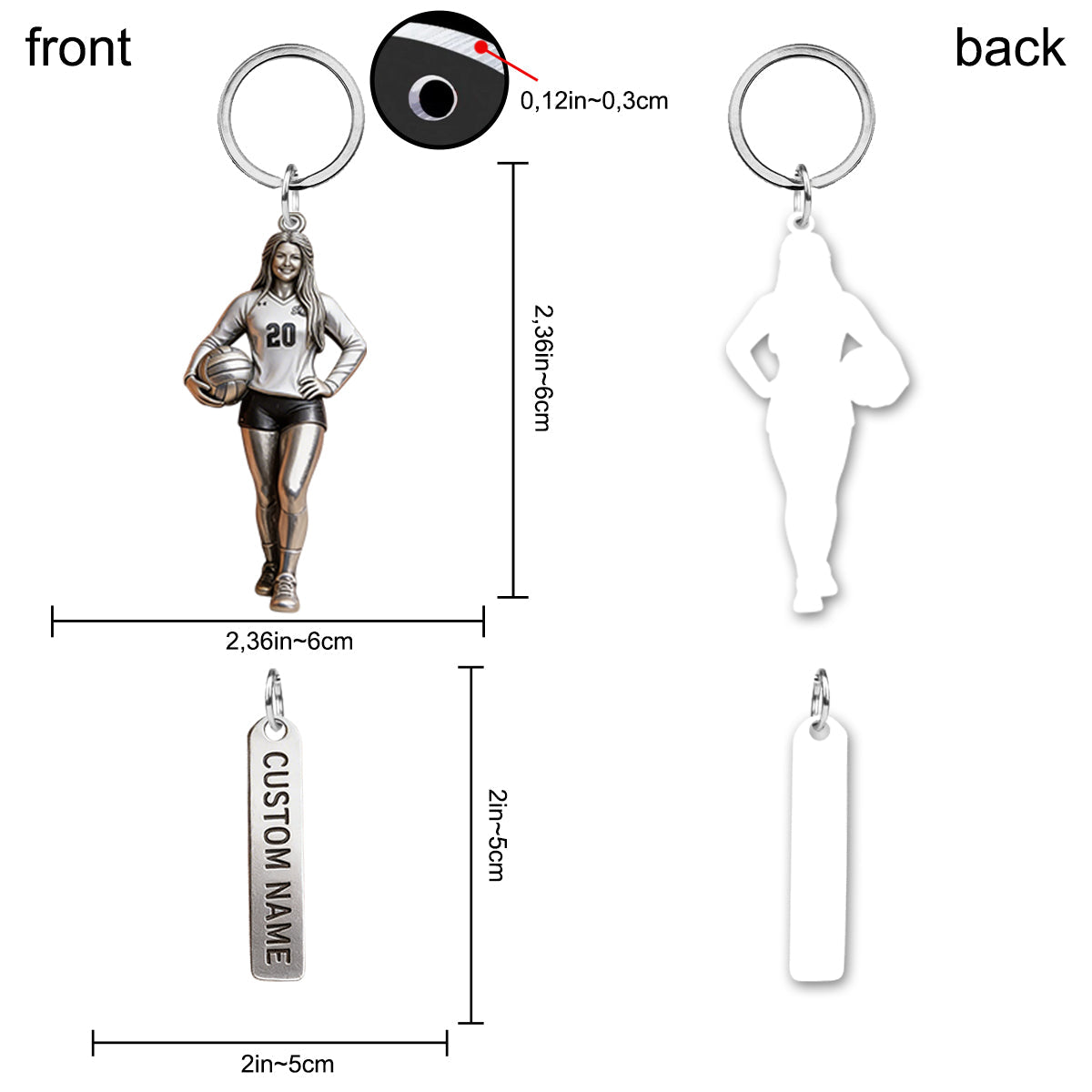 Custom Keychain From Any Photo - Personalized Volleyball Keychain With Charms
