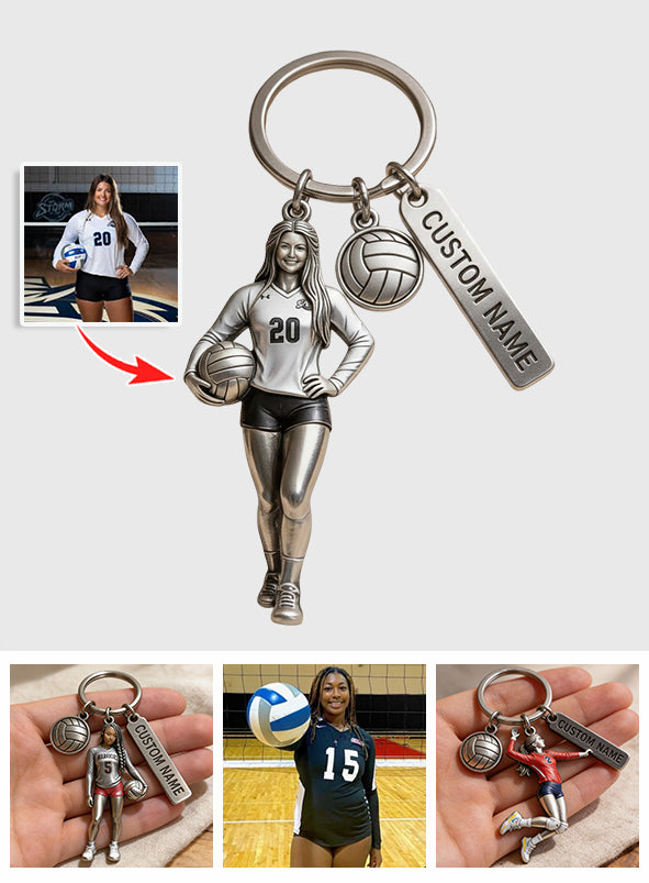 Custom Keychain From Any Photo - Personalized Volleyball Keychain With Charms