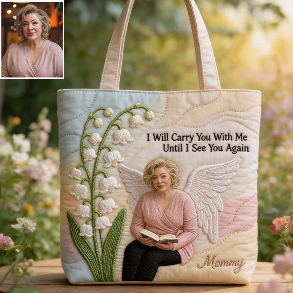 Custom Any Photo I Will Cary You With Me - Personalized Memorial Quilted Tote Bag