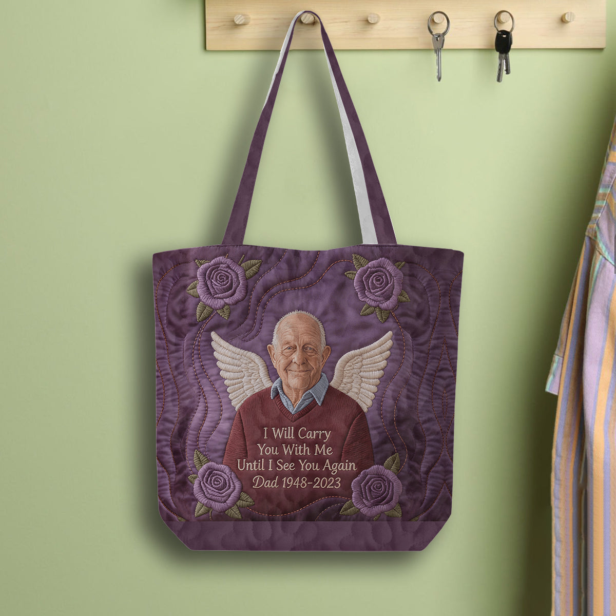 Custom Any Photo I Will Cary You With Me - Personalized Memorial Quilted Tote Bag