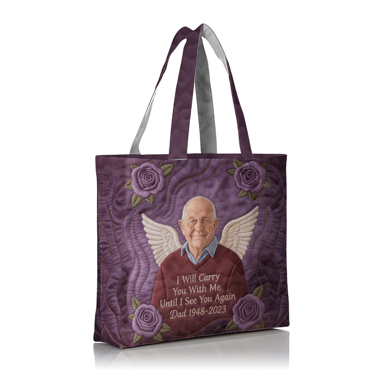 Custom Any Photo I Will Cary You With Me - Personalized Memorial Quilted Tote Bag