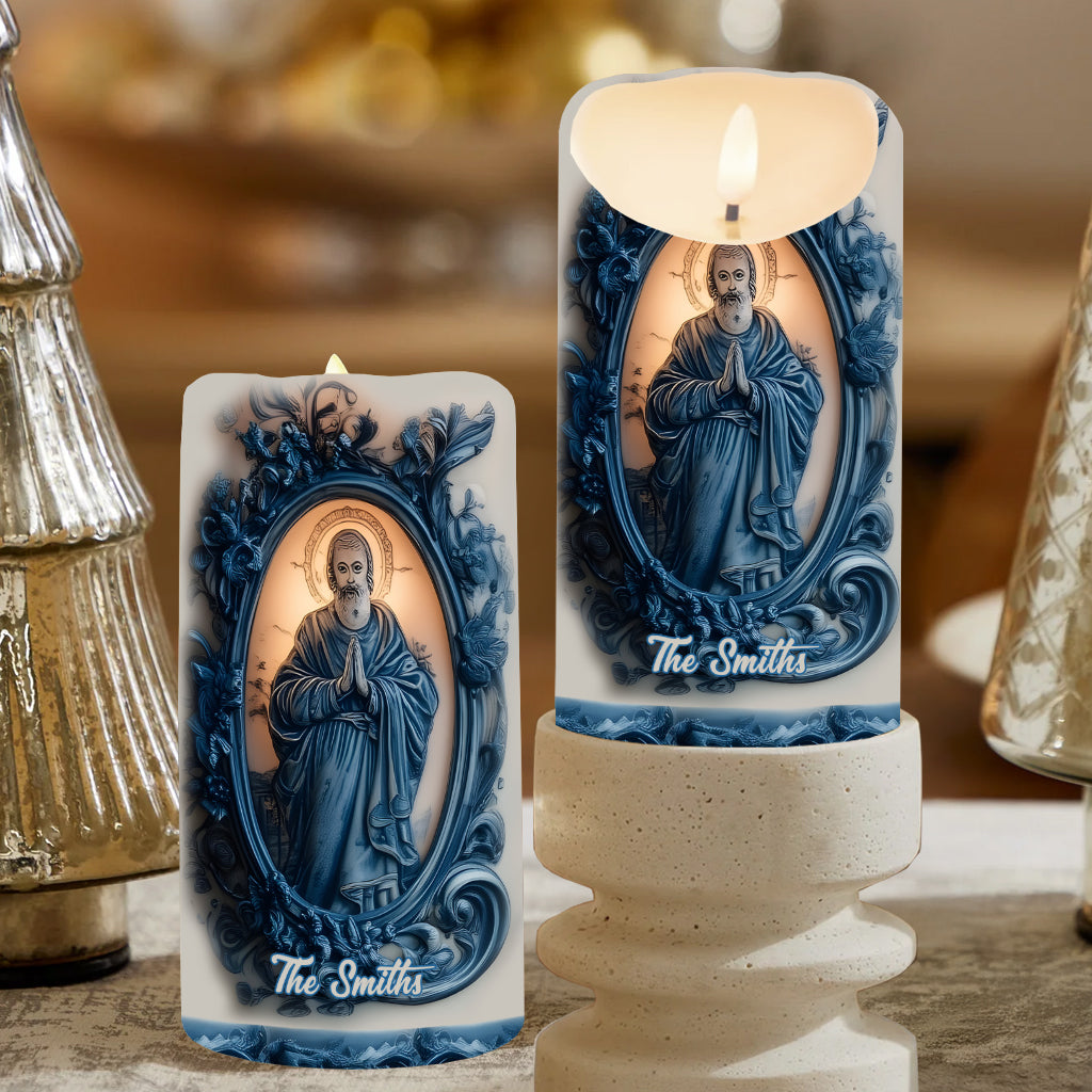 Personalisierte christliche flammenlose Kerze für katholische Heilige
