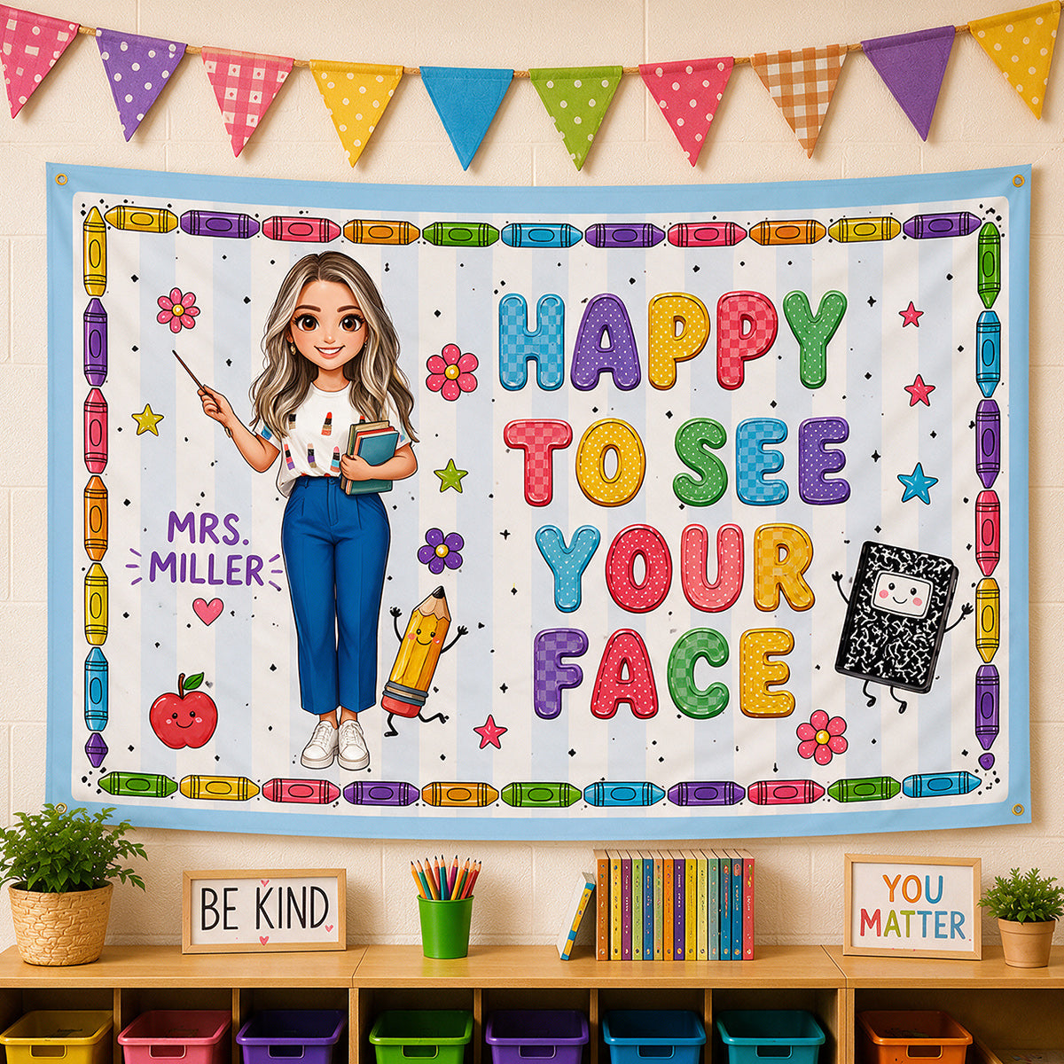 Happy To See Your Face - Personalized Teacher Wall Tapestry
