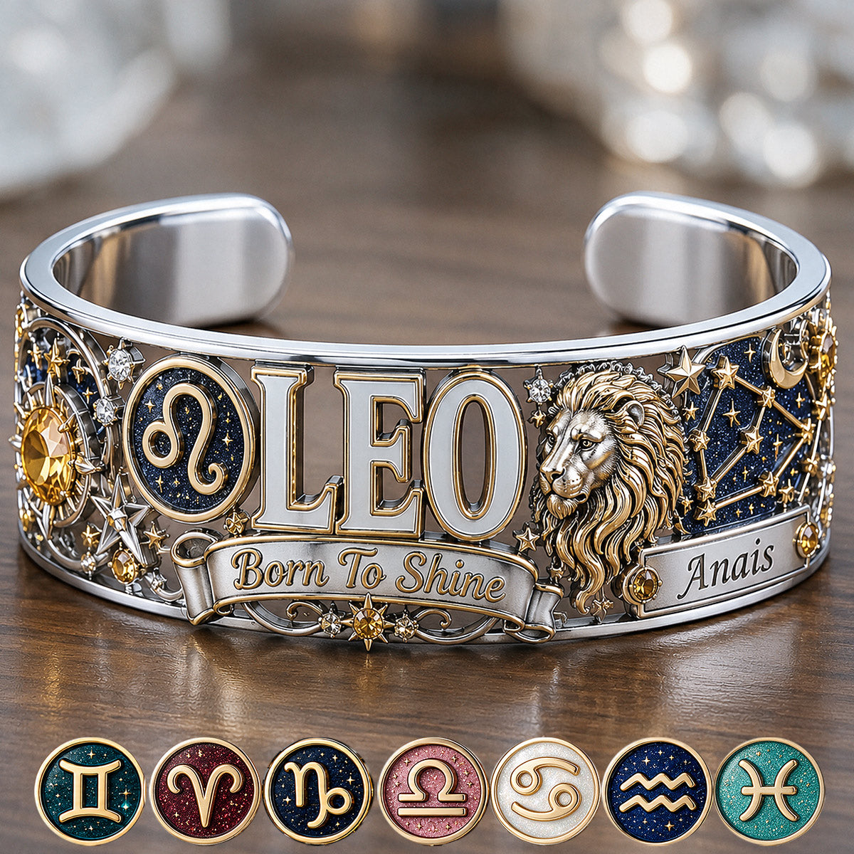 Zodiac Sign Luxury - Personalized Horoscope Shaped Cuff Bracelet