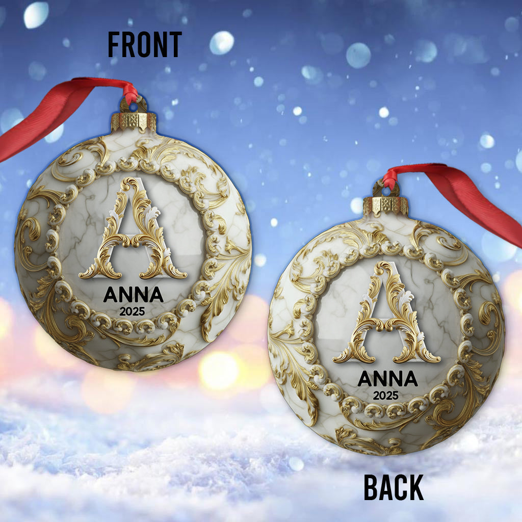 Individuell gestalteter goldener Marmor-Initial für die Familie, Frohe Weihnachten 2025 – Personalisierter Familienschmuck