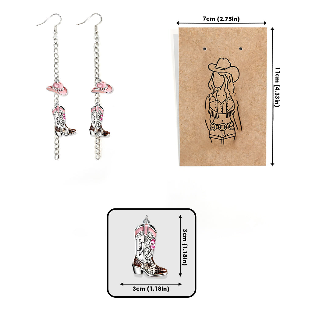 Cowgirl Spirit - Personalized Cowgirl Earrings With Card