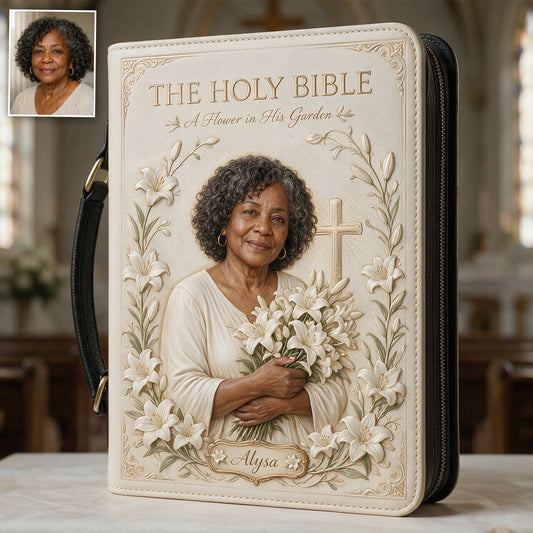 In seinem Garten blühe ich - Personalisierte Christliche Lederbibel-Hülle