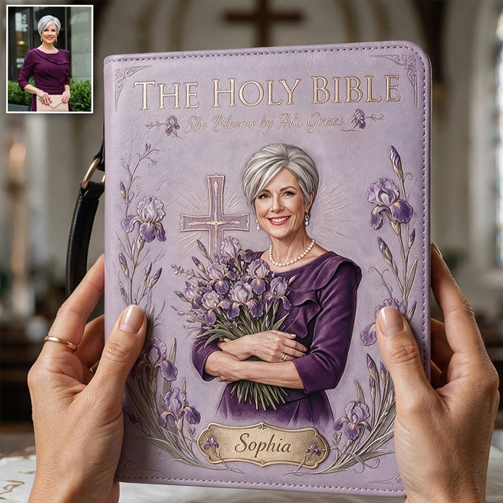 In His Garden, I Bloom - Personalized Christian Leather Bible Cover Bag