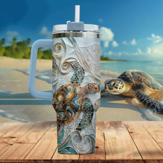 Love Turtles - Personalized Turtle Tumbler With Handle