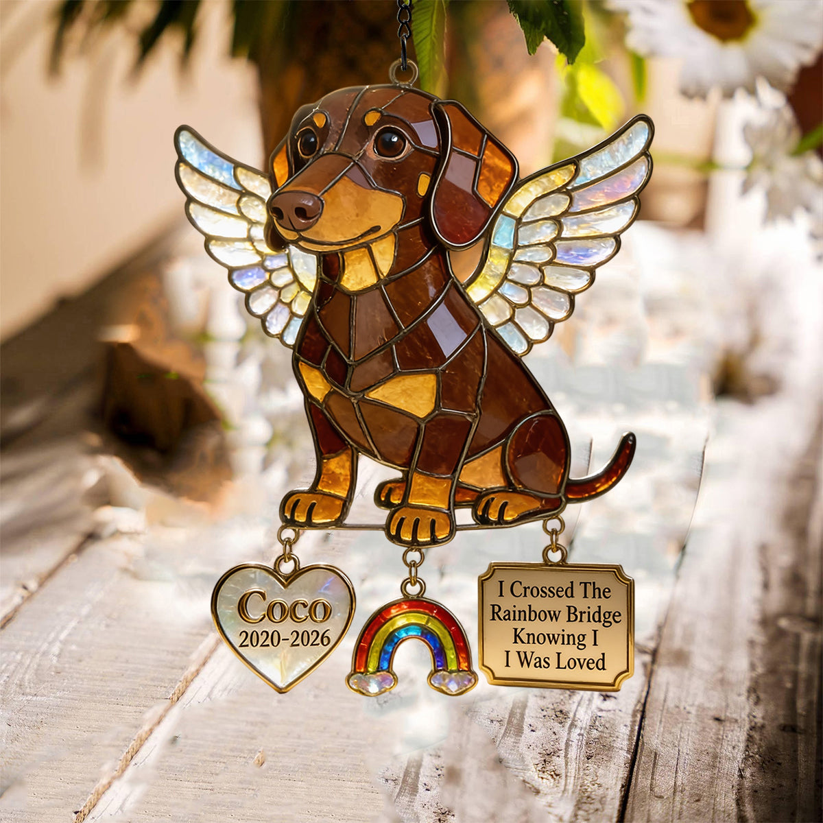 Forever In My Heart - Personalized Dog Window Hanging Suncatcher With Charms