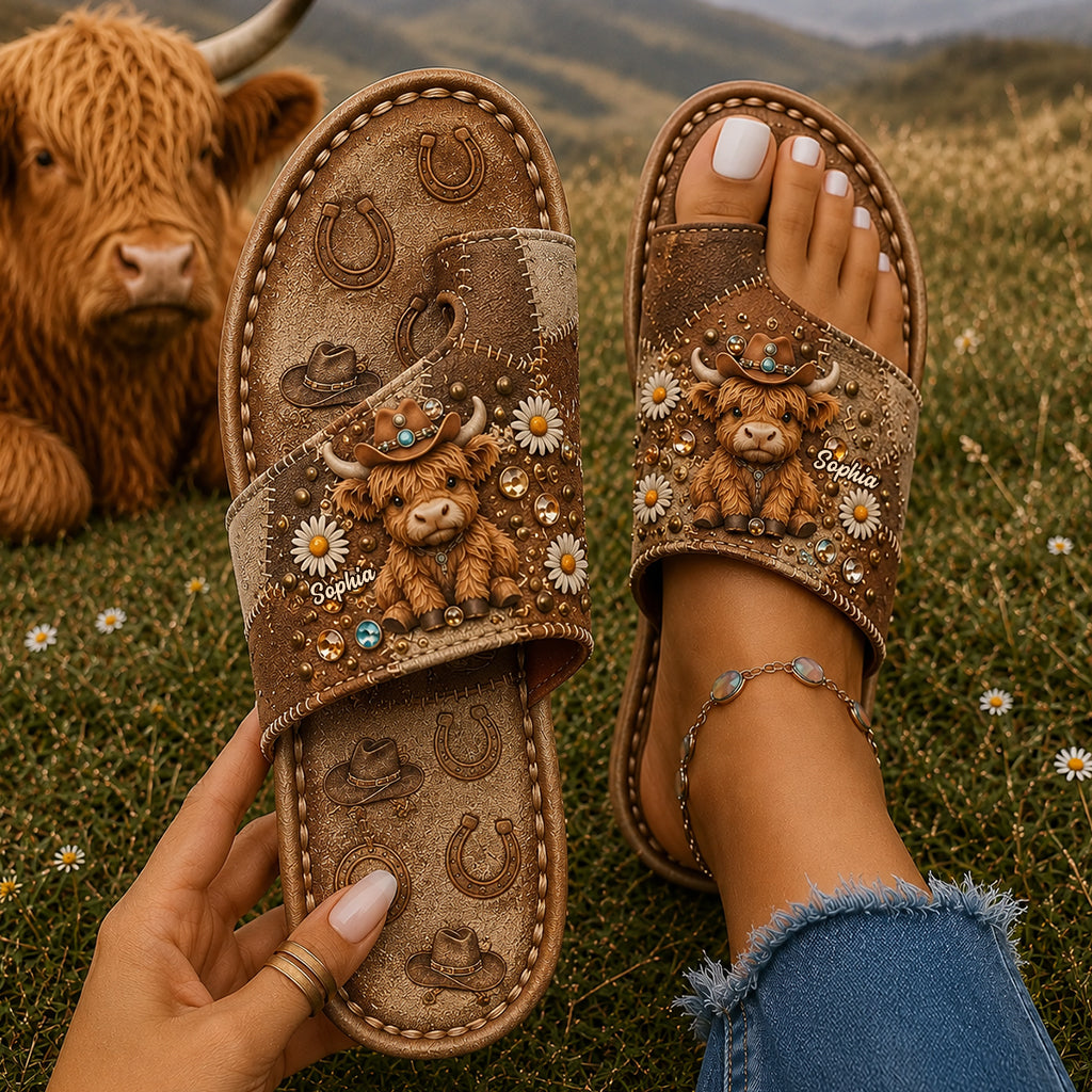 Liebe Highland Cow - Personalisierte Highland Cow Sandalen mit offenem Zeh