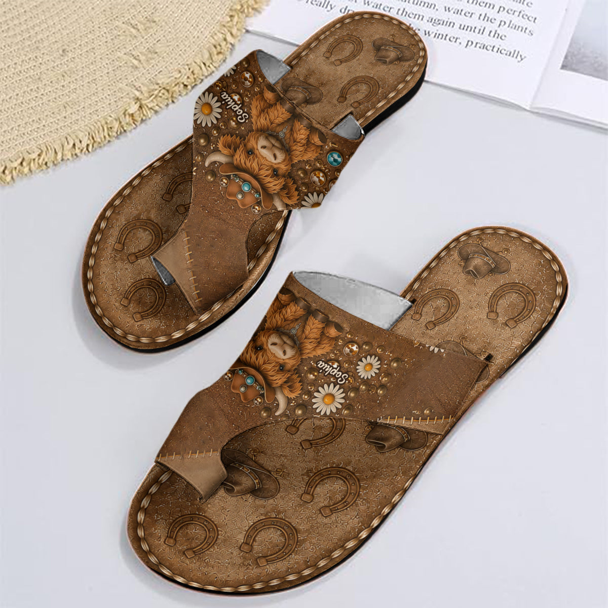 Liebe Highland Cow - Personalisierte Highland Cow Sandalen mit offenem Zeh