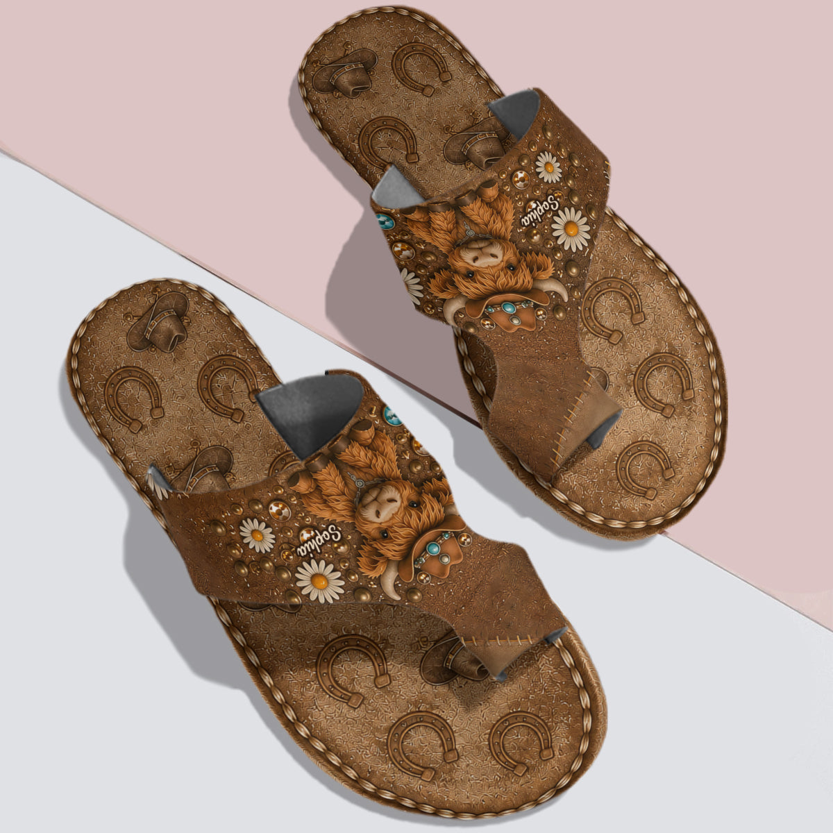 Liebe Highland Cow - Personalisierte Highland Cow Sandalen mit offenem Zeh