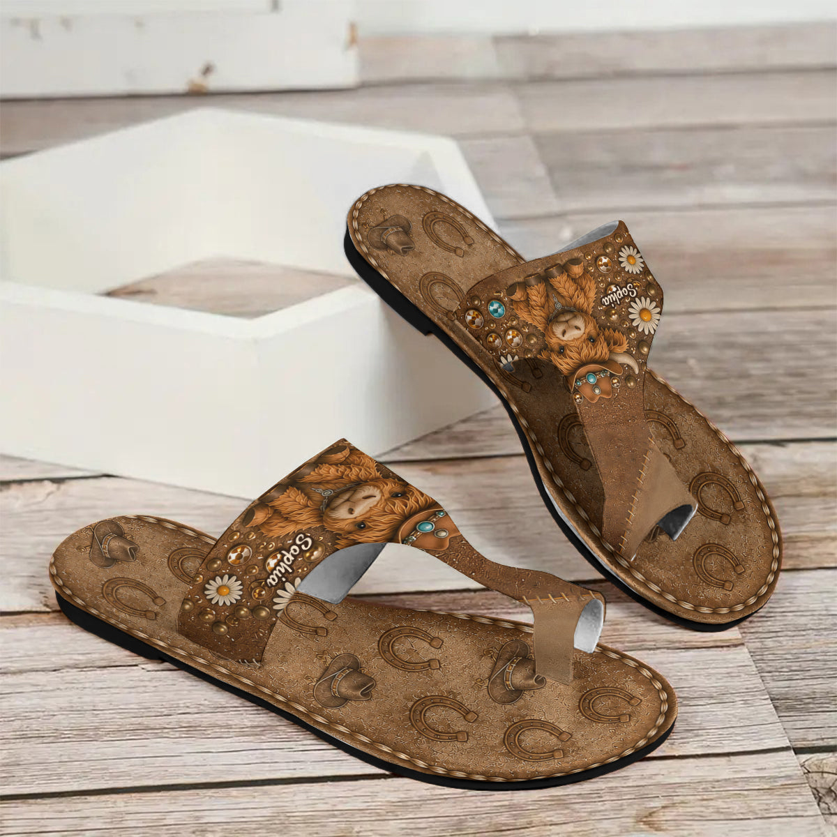 Liebe Highland Cow - Personalisierte Highland Cow Sandalen mit offenem Zeh
