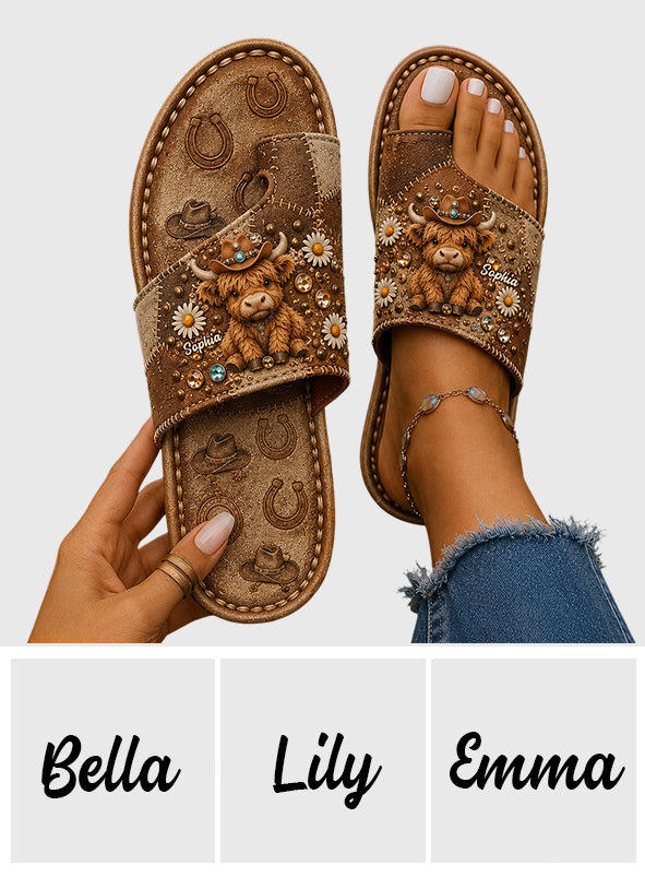 Liebe Highland Cow - Personalisierte Highland Cow Sandalen mit offenem Zeh
