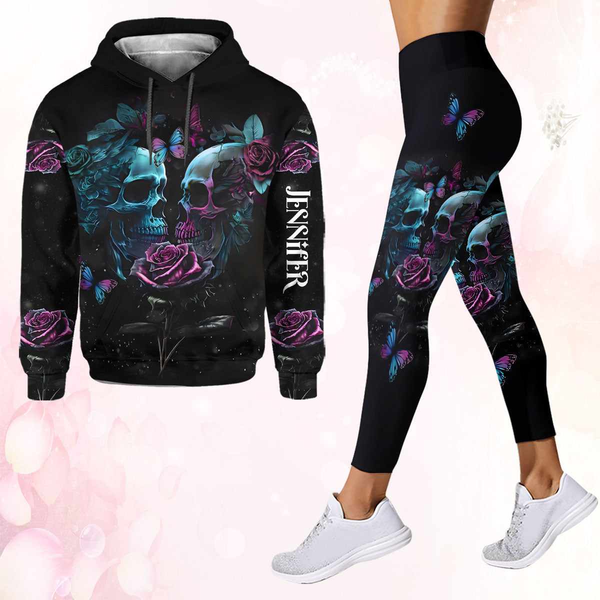 „Du und ich, wir schaffen das“ – Personalisierter Totenkopf-Hoodie und Leggings