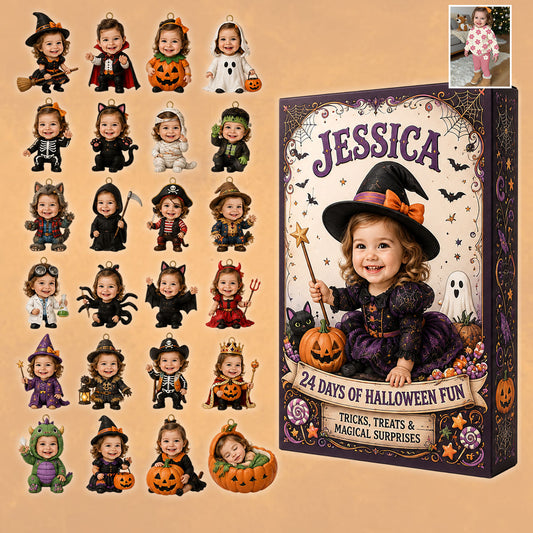 24 Tage Halloween Spaß - Personalisierter Kinder Adventskalender mit Ornamenten