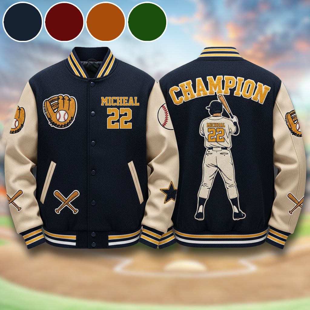 Baseball-Champion – Personalisierte Baseball-Collegejacke