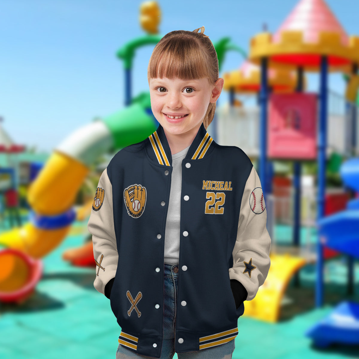 Baseball-Champion – Personalisierte Baseball-Collegejacke