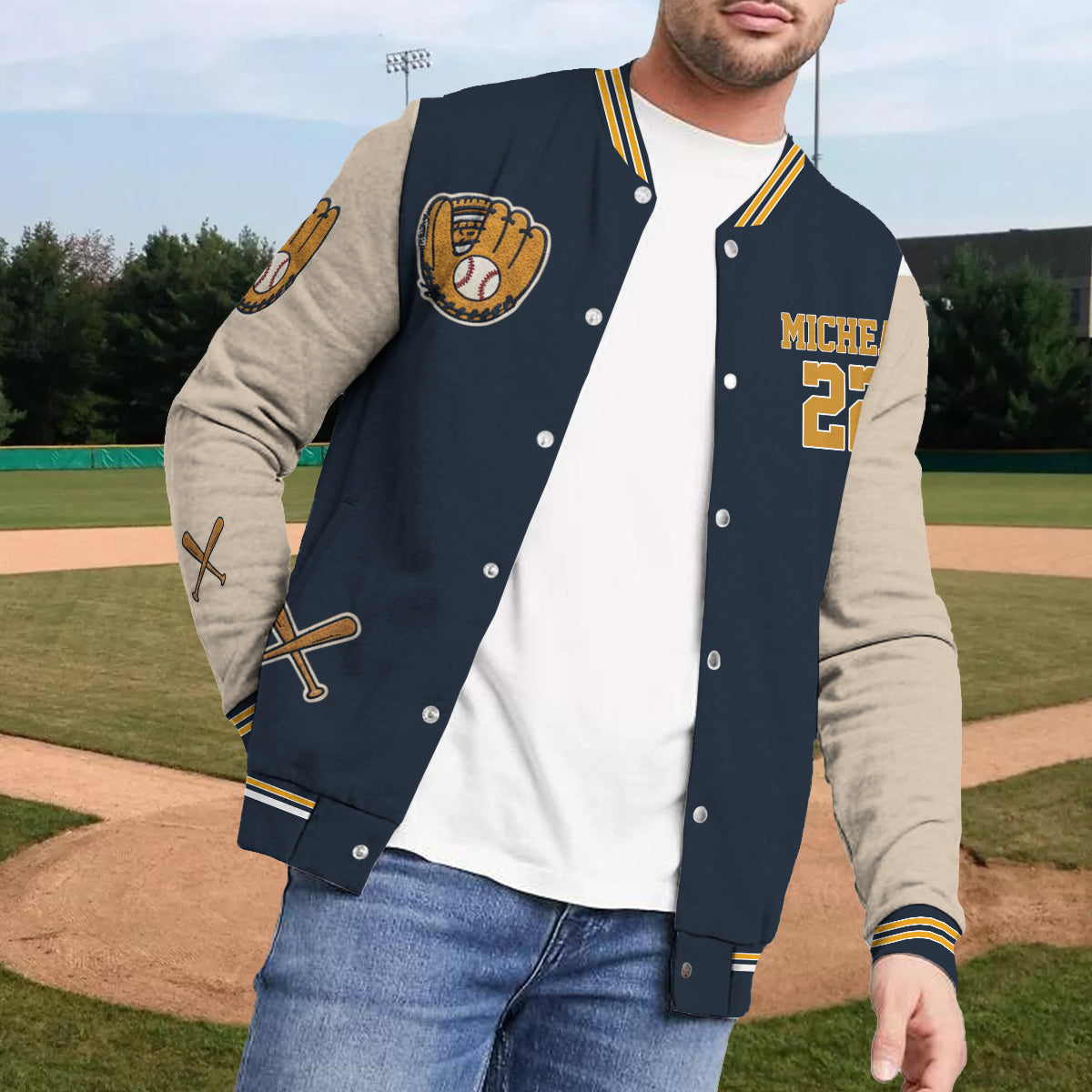 Baseball-Champion – Personalisierte Baseball-Collegejacke
