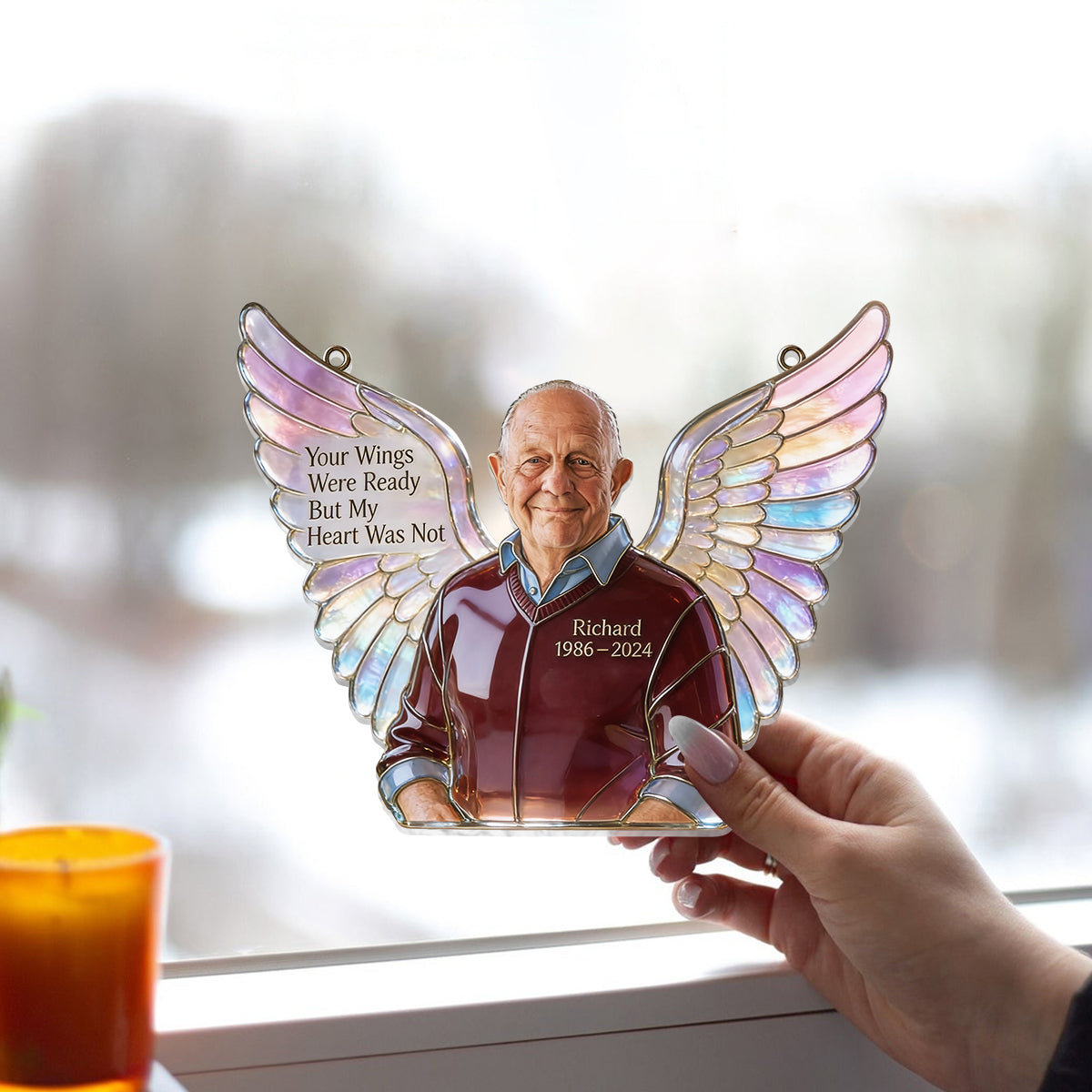 Deine Flügel waren bereit – Personalisierter Gedenk-Fensterhänger-Sonnenfänger 