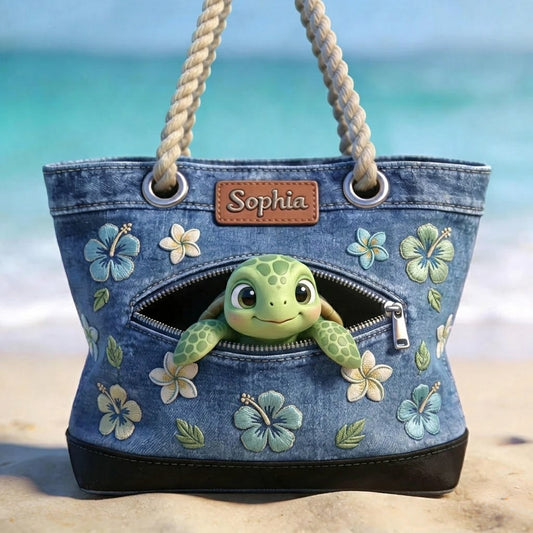 Salty Lil' Beach - Personalisierte Schildkröten Strandtasche