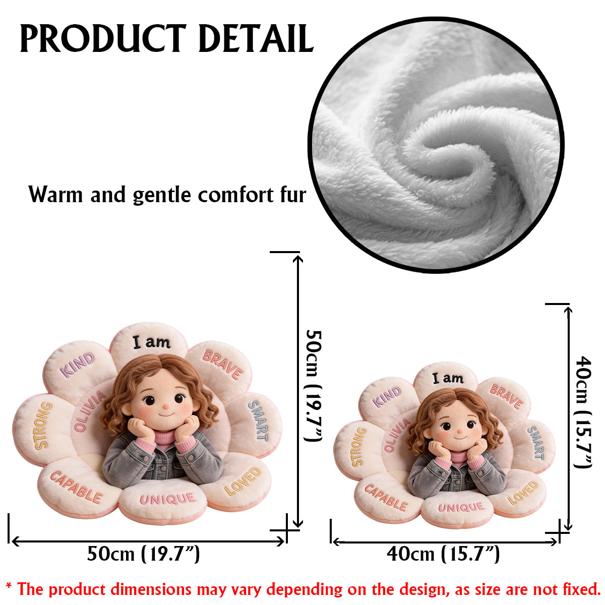 Affirmationskissen – Personalisiertes Kissen in Kinderform aus Kunstfell