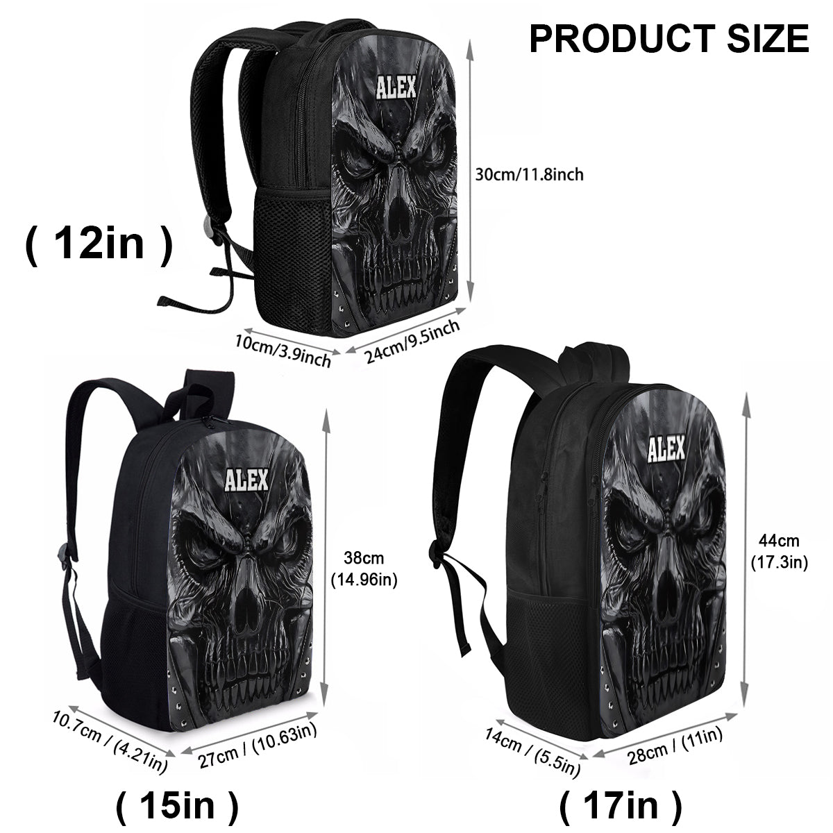 Cool Black Skull - Personalized Skull Multifunctional Backpack