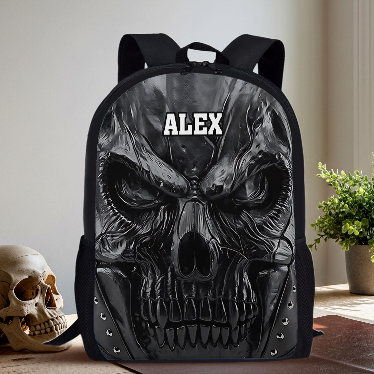 Cool Black Skull - Personalized Skull Multifunctional Backpack