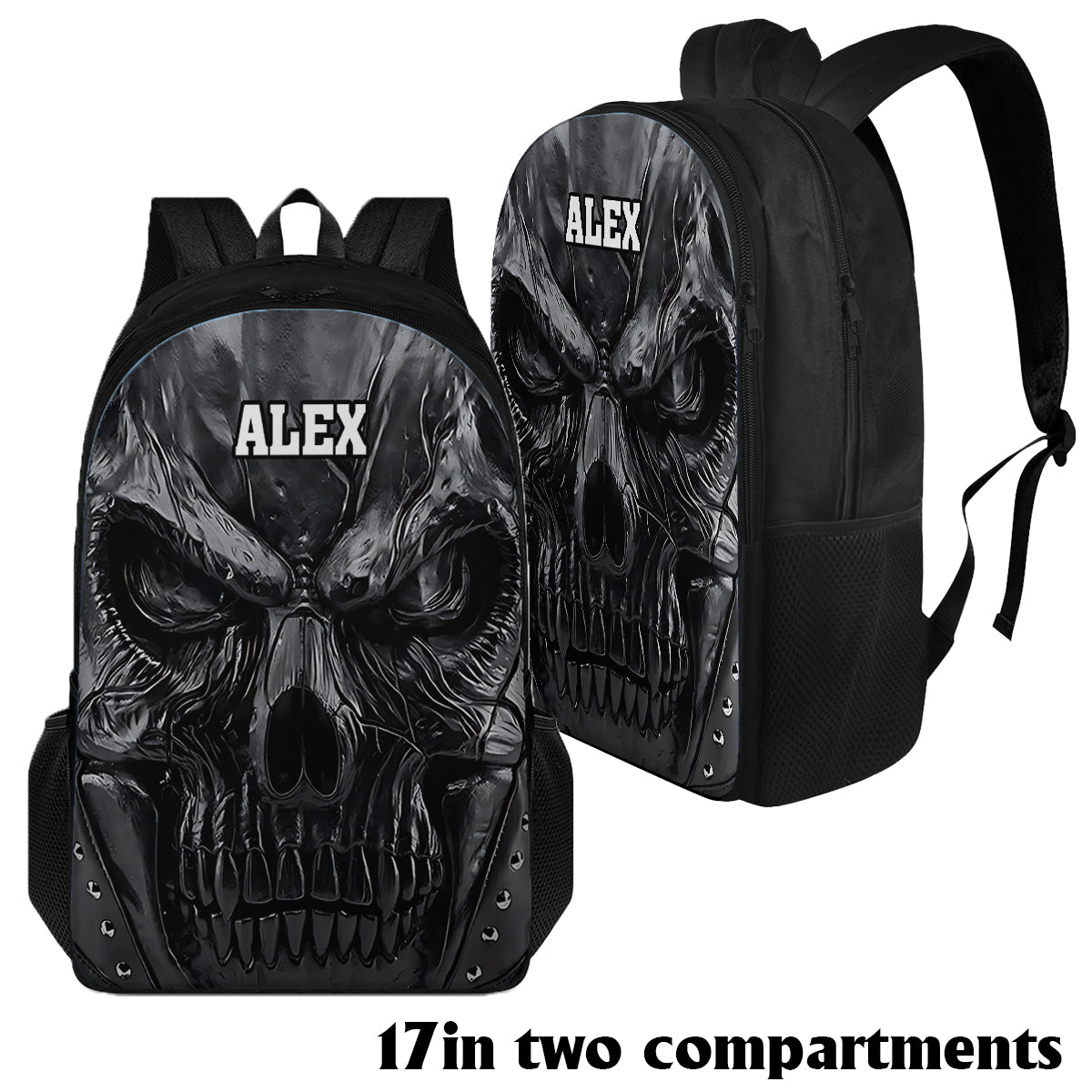 Cool Black Skull - Personalized Skull Multifunctional Backpack