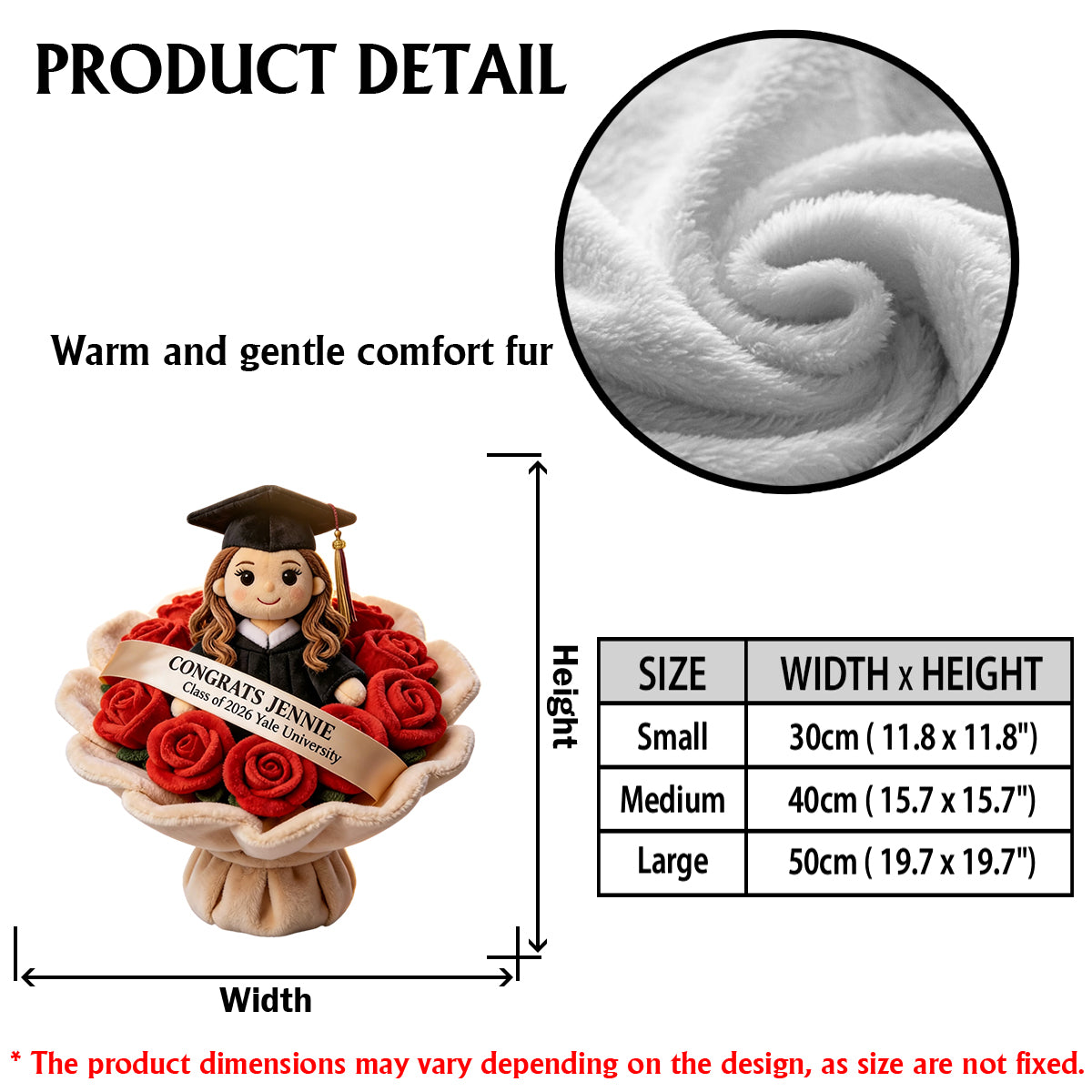 Graduation Plush Doll Bouquet - Personalized Graduation Premium Faux Fur Pillow