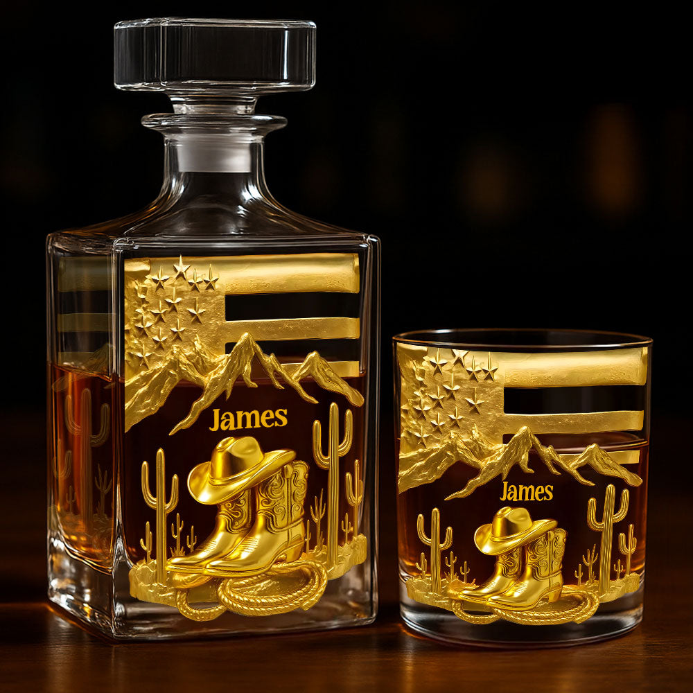 Cowboy Boots - Personalized Western Outfit Whiskey Decanter Set