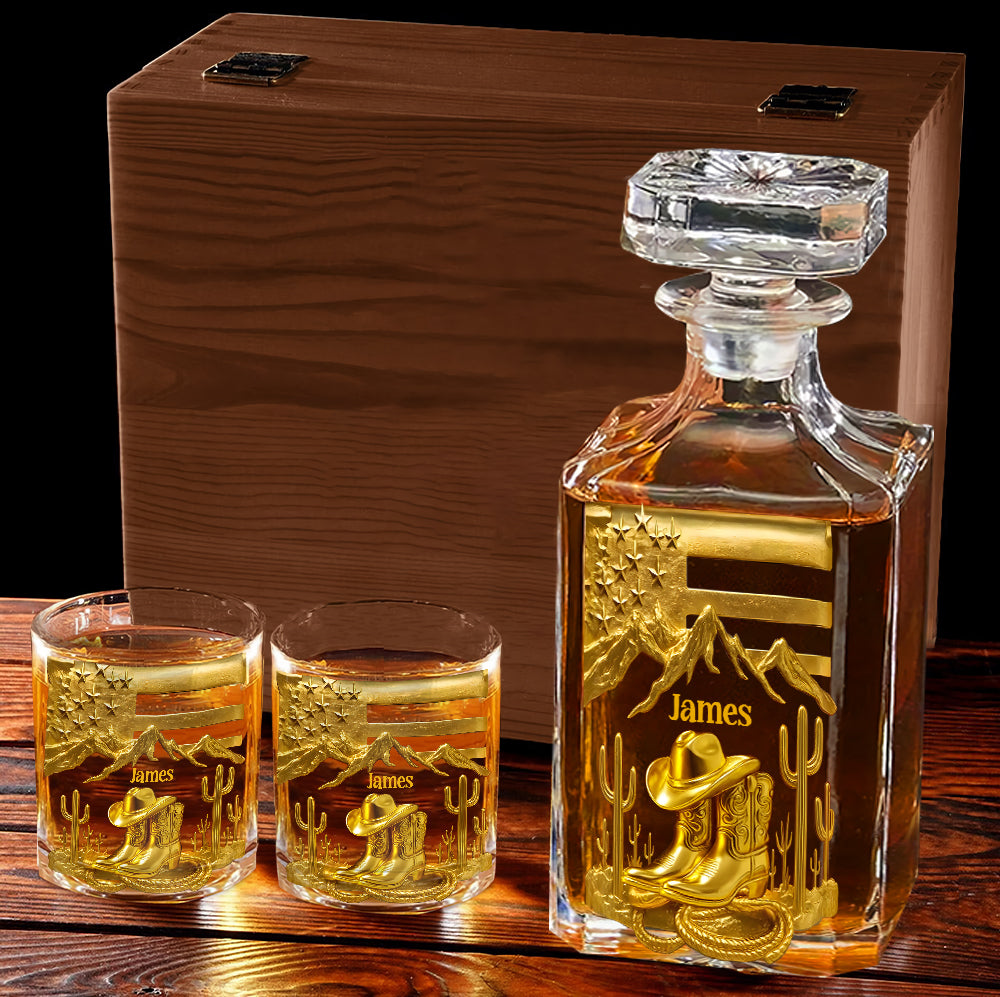 Cowboy Boots - Personalized Western Outfit Whiskey Decanter Set