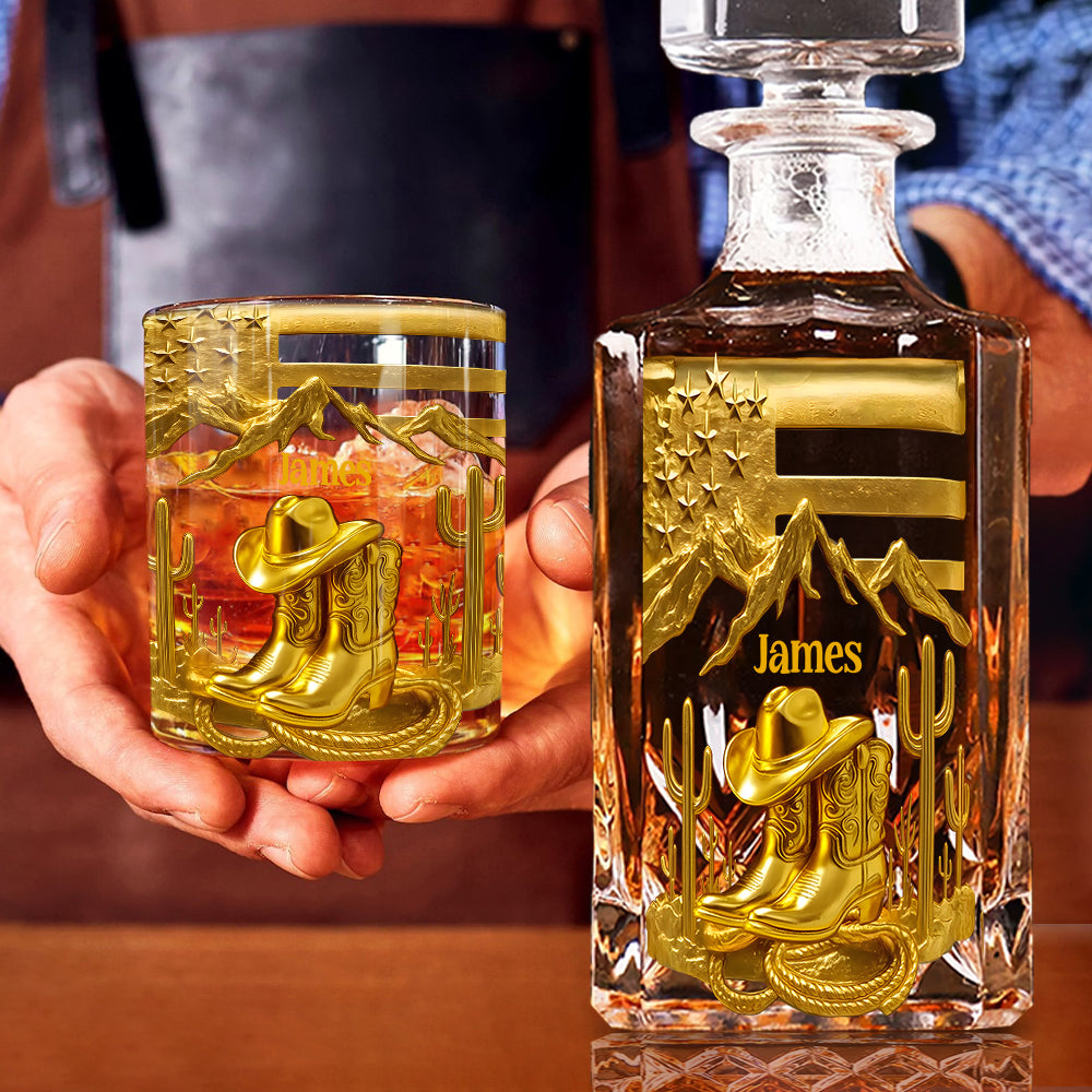Cowboy Boots - Personalized Western Outfit Whiskey Decanter Set