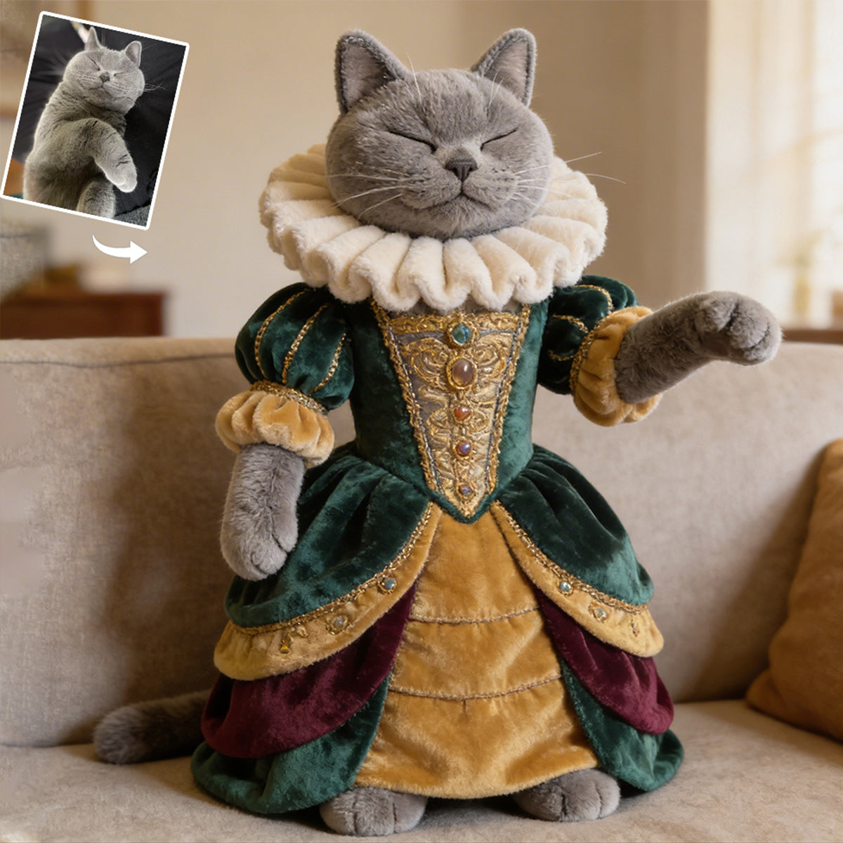 Renaissance Royal Pet Dog Cat Custom Photo - Personalized Dog Premium Faux Fur Pillow