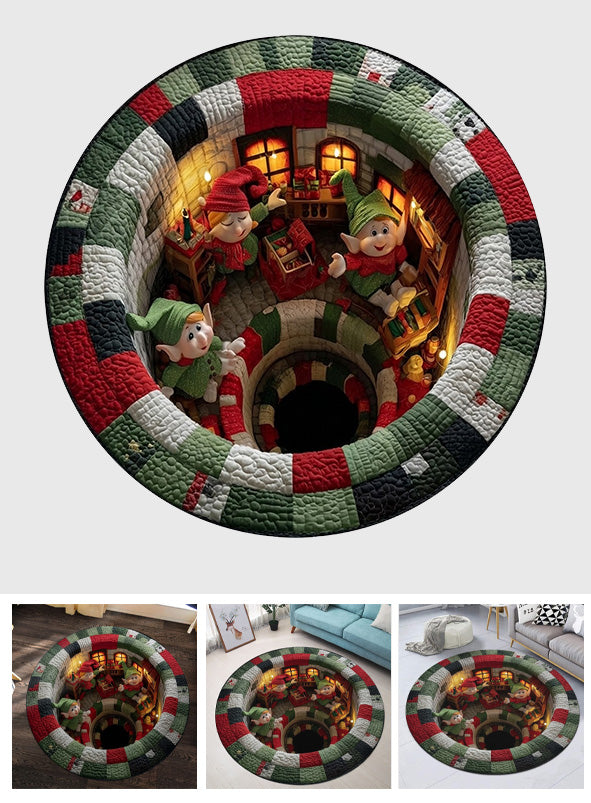 Elf Workshop Portal Gesteppte runde Matte - Weihnachtlicher runder Teppich