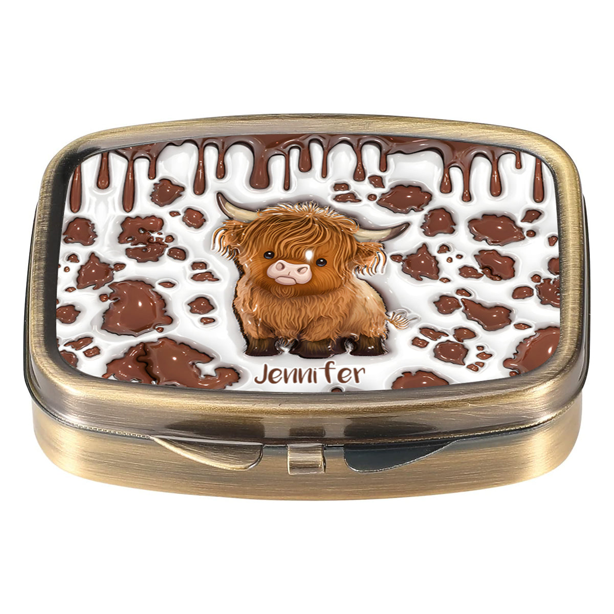 Einfach ein Mädchen, das Hochlandrinder liebt – Personalisierte Pillenbox mit Hochlandrind-Motiv