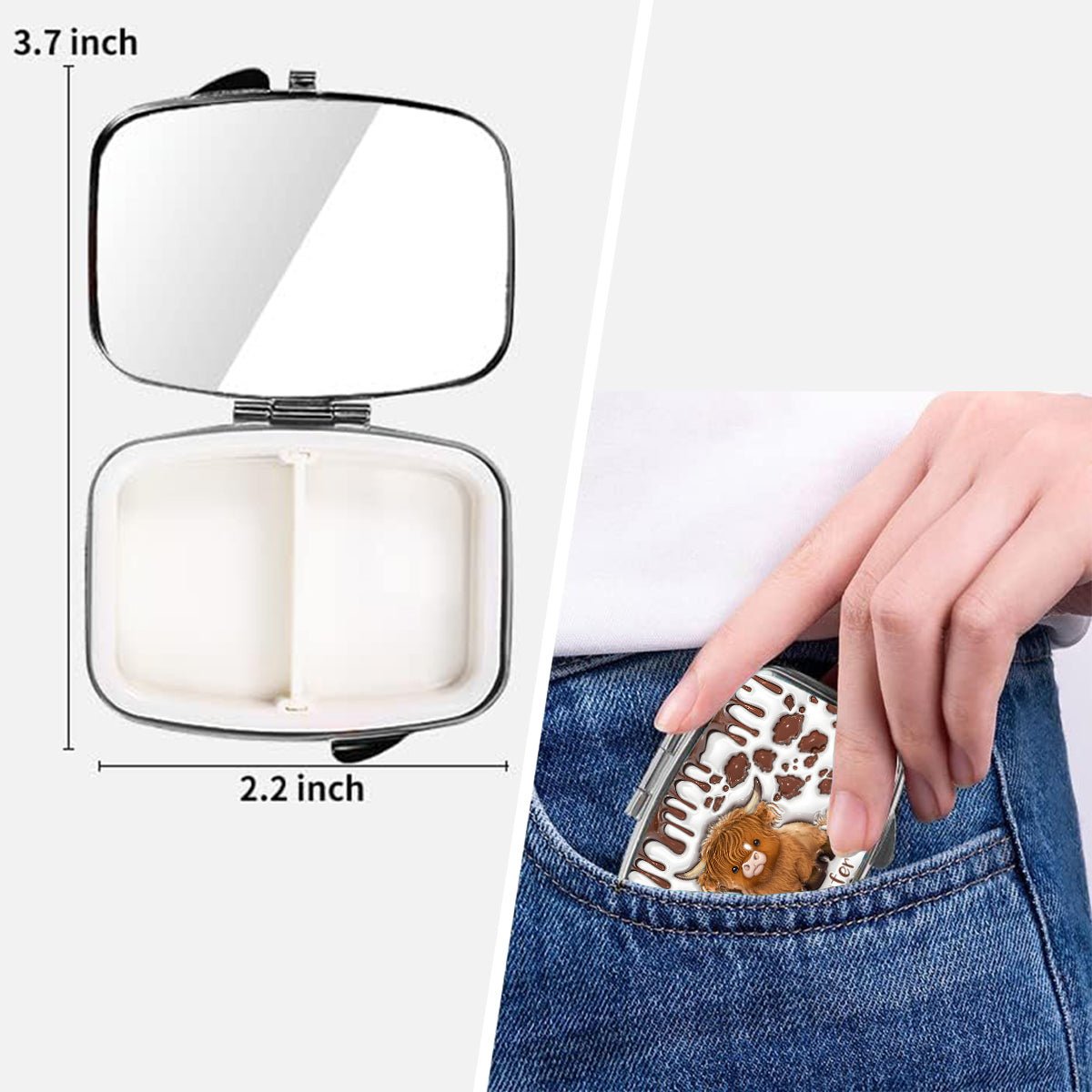 Einfach ein Mädchen, das Hochlandrinder liebt – Personalisierte Pillenbox mit Hochlandrind-Motiv